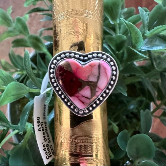 Sterling Silver Heart-Shaped Red Dahlia Pink, Red, & Gold Ring • Size: 9 - Picture 3 of 9